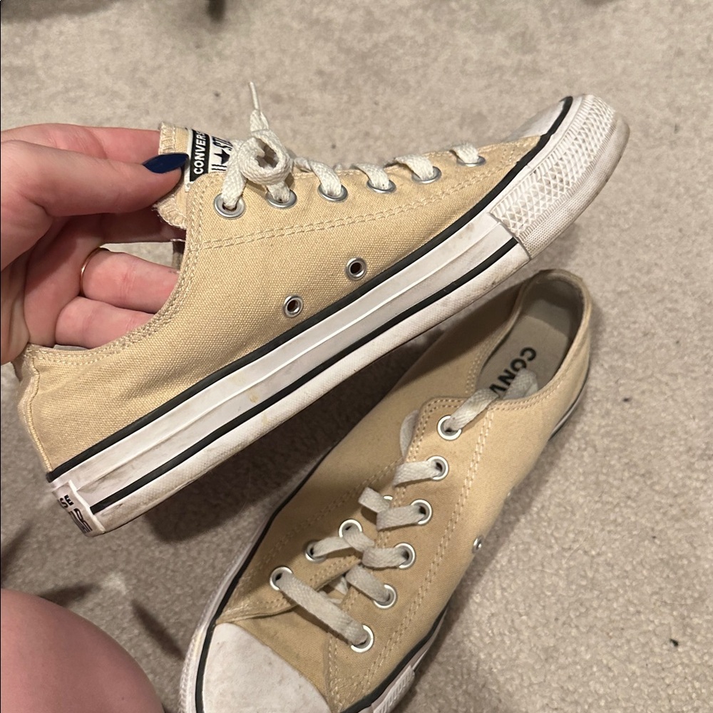 Beige Canvas converse Sneakers with White Details